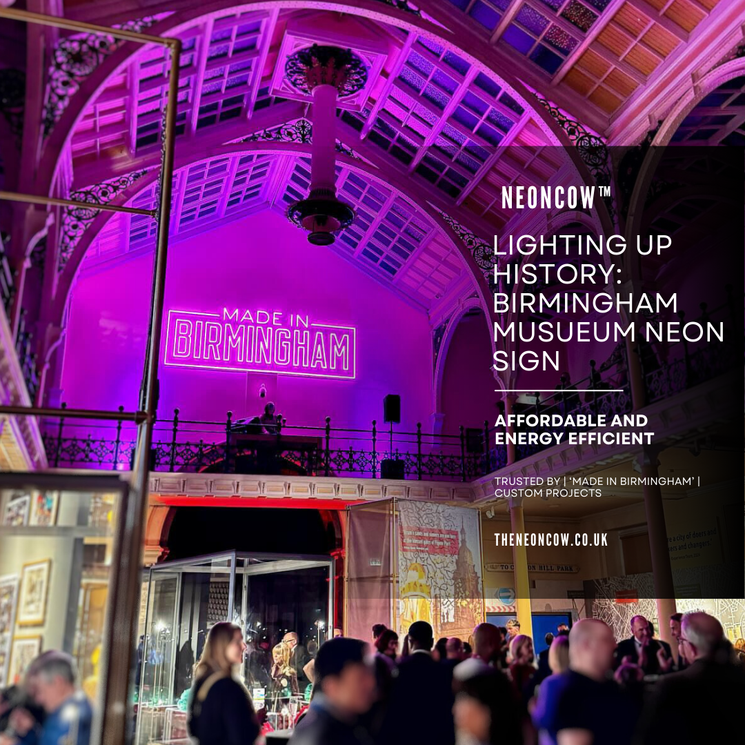 Made in Birmingham neon sign for Birmingham museum and art gallery. A bold striking centre piece made by NeonCow..