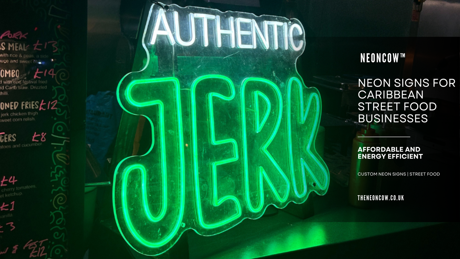 Transform your Caribbean street food brand with a custom "Authentic Jerk" neon sign. Perfect for highlighting bold flavors and creating a vibrant, inviting atmosphere for your customers.